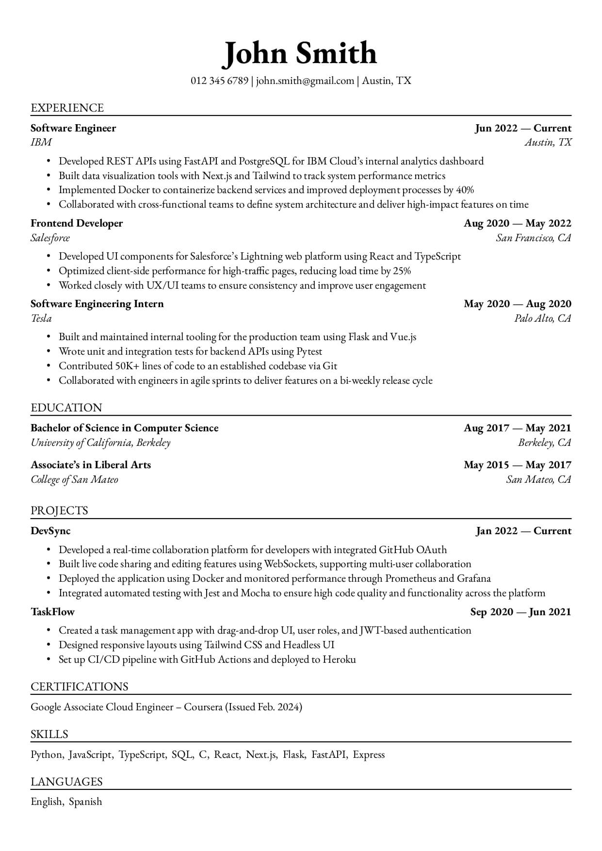 Chronological Resume Format Example