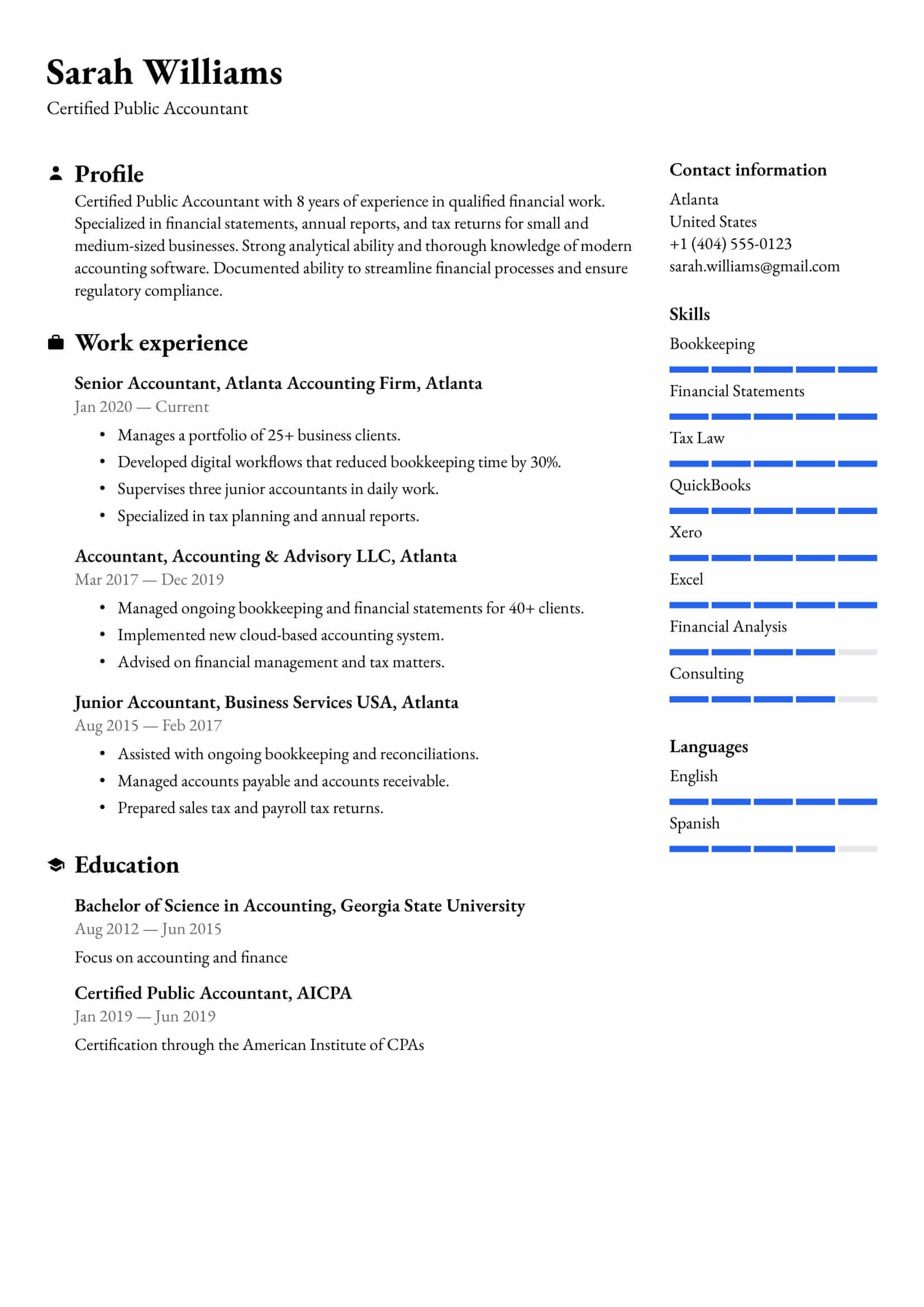 Resume example for Accountant – Professional and customizable