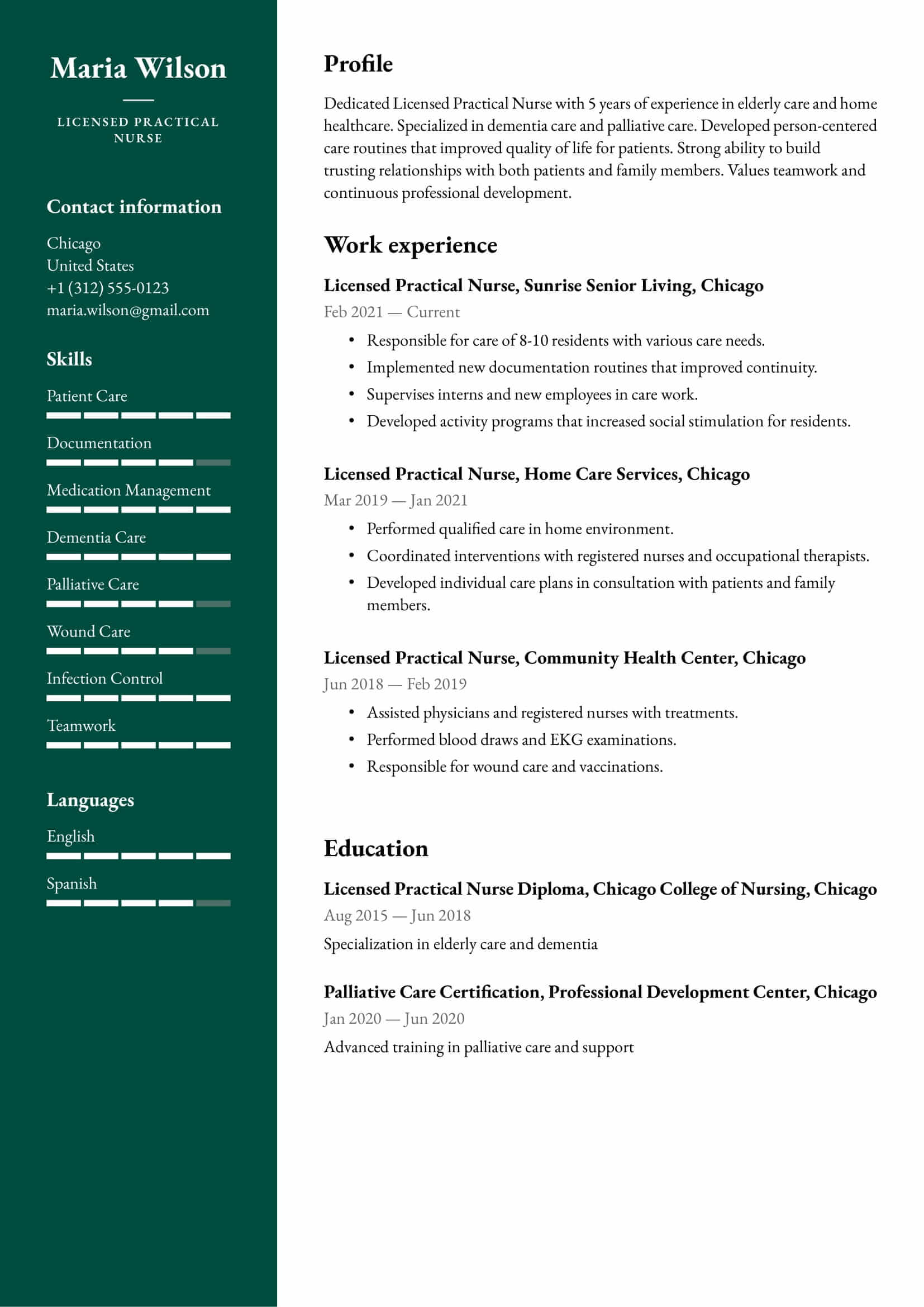 Resume example for Assistant Nurse – Professional and customizable