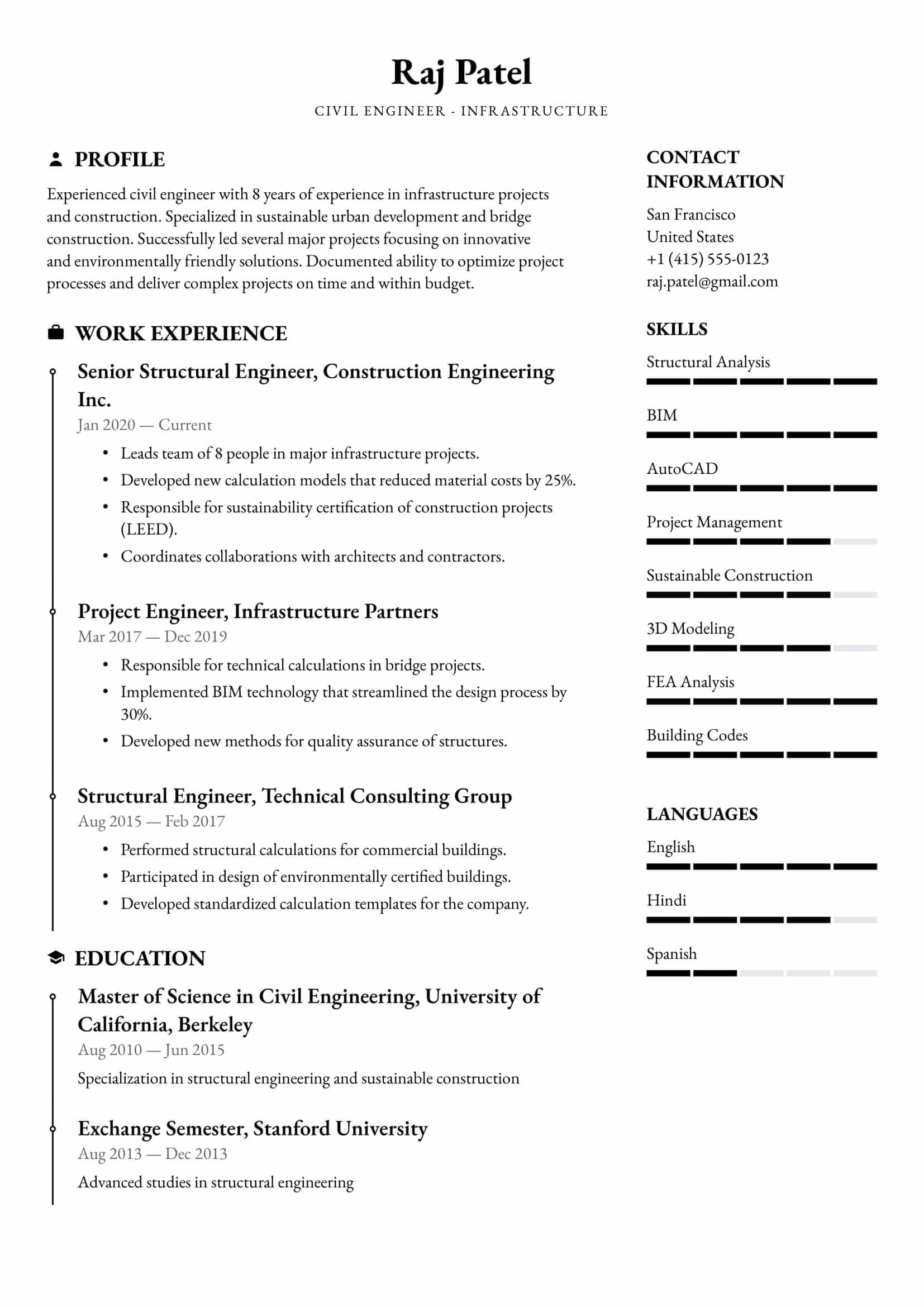 Resume example for Civil Engineer – Professional and customizable