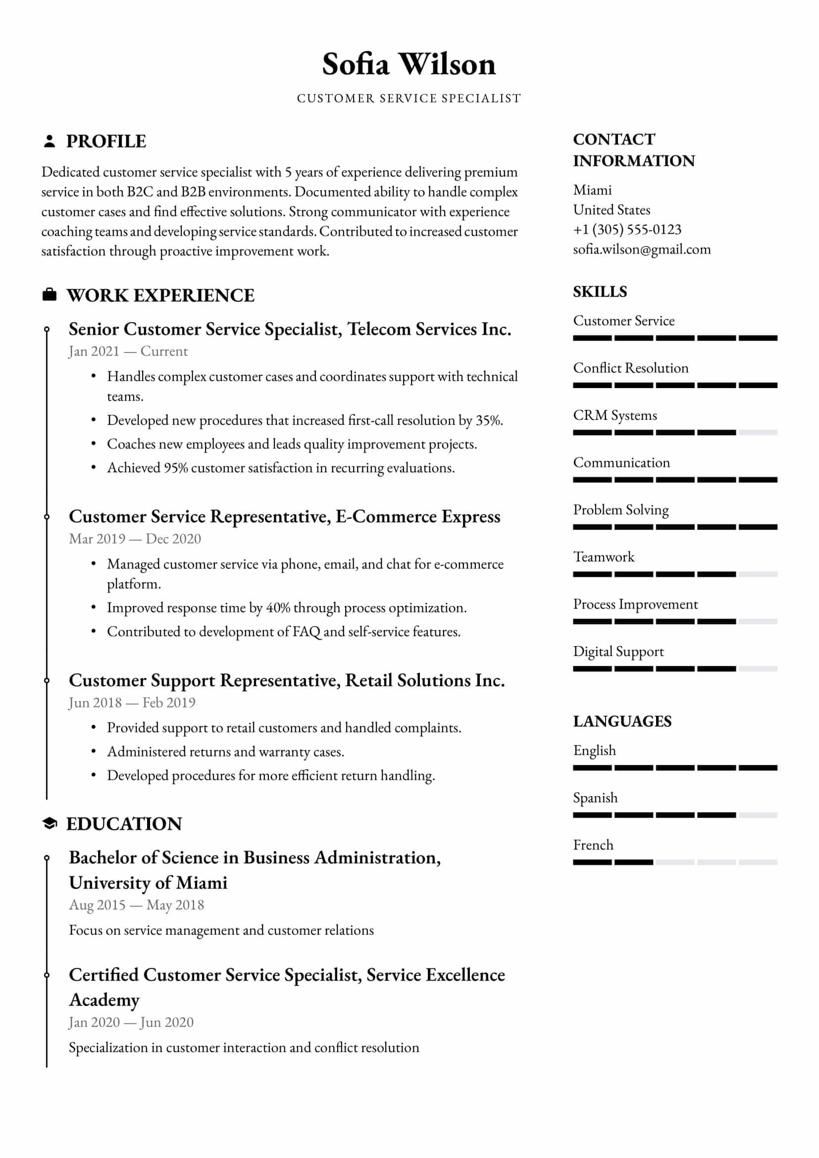 Resume example for Customer Service Representative – Professional and customizable