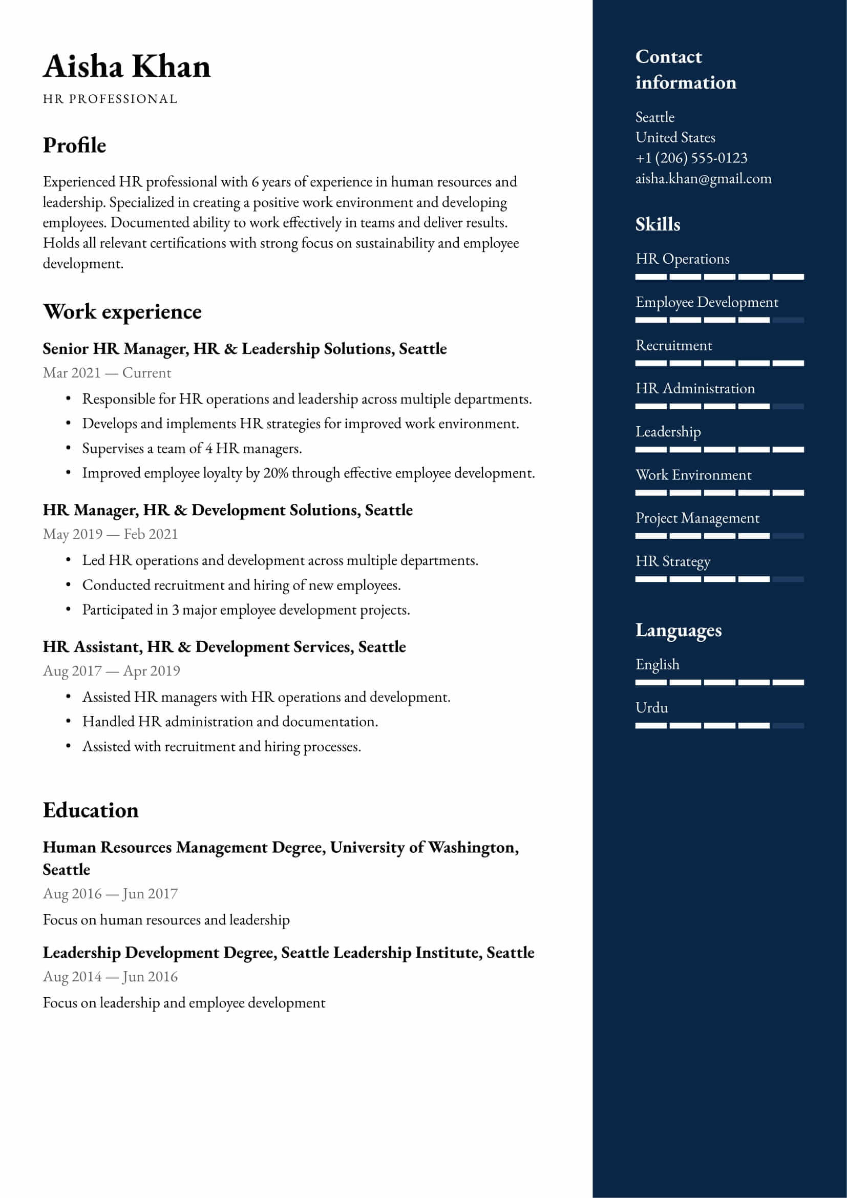 Resume example for HR Professional – Professional and customizable