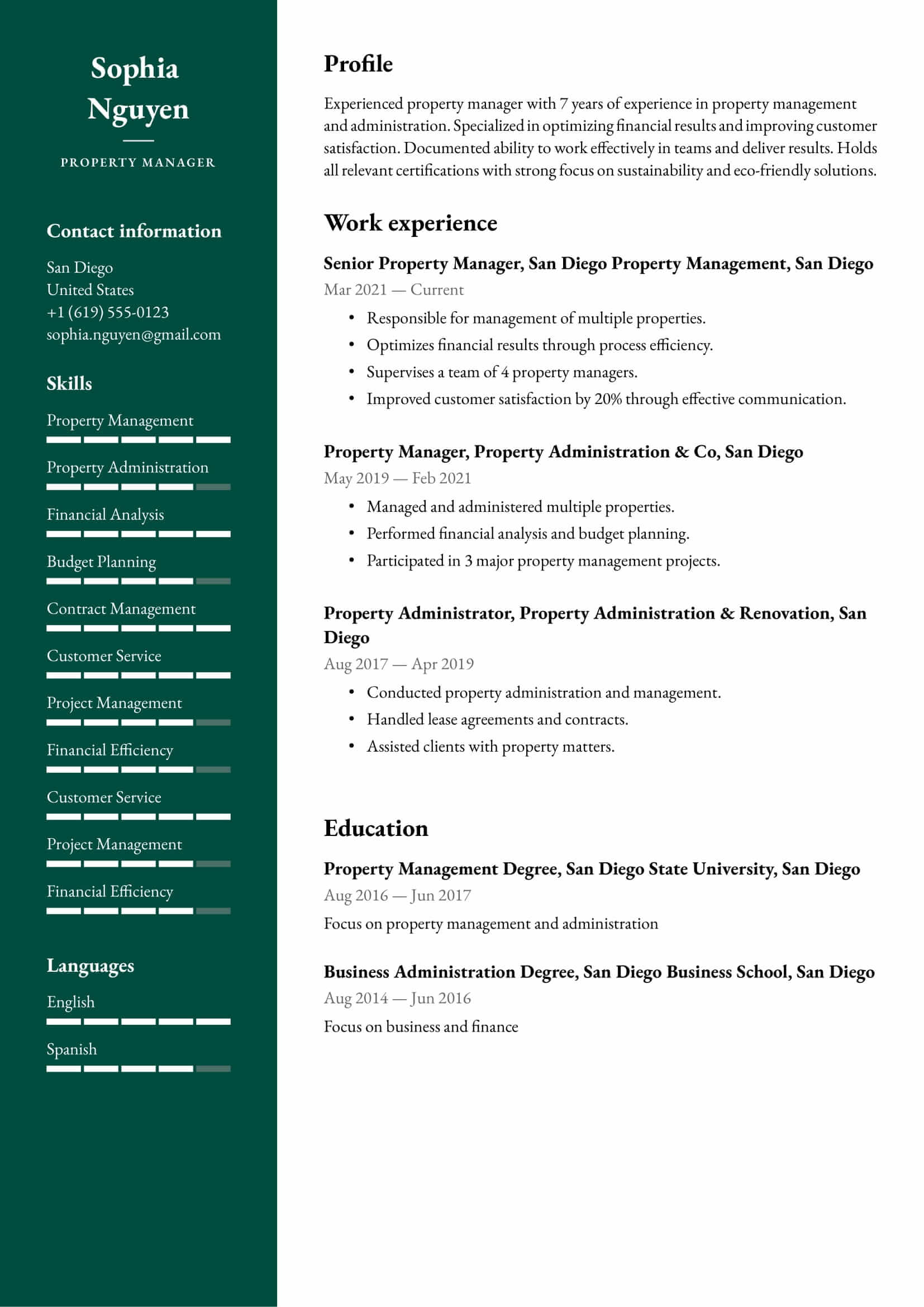 Resume example for Property Manager – Professional and customizable
