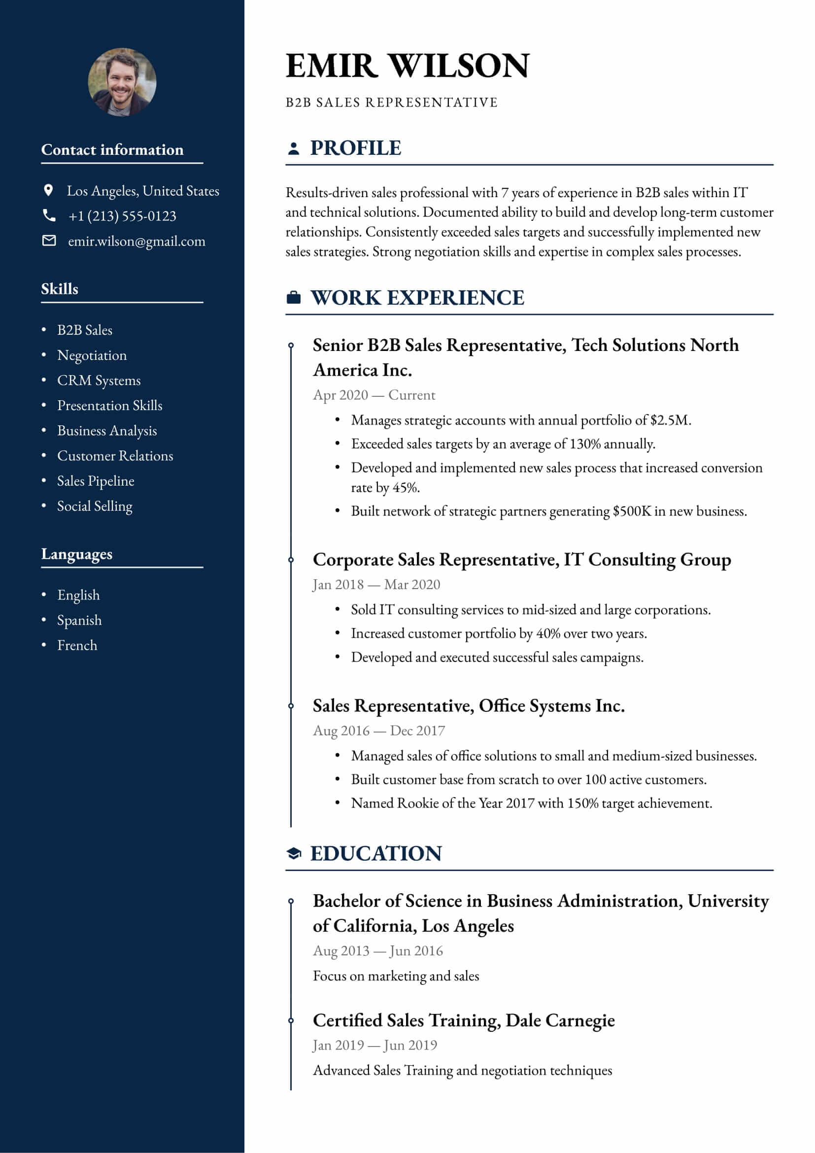 Resume example for Sales Representative – Professional and customizable